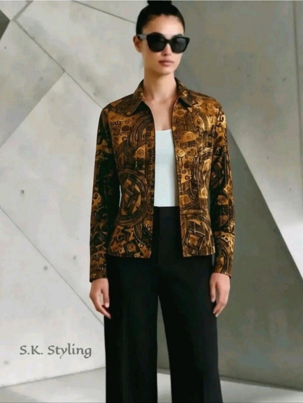Vintage 90s Joseph Ribkoff Velvet Zip Up Jacket Sz 10 M Y2K Tribal Print Shimmer